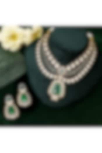 Gold Plated Kundan Polki & Emerald Stone Layered Necklace Set by Beryachi at Pernia's Pop Up Shop