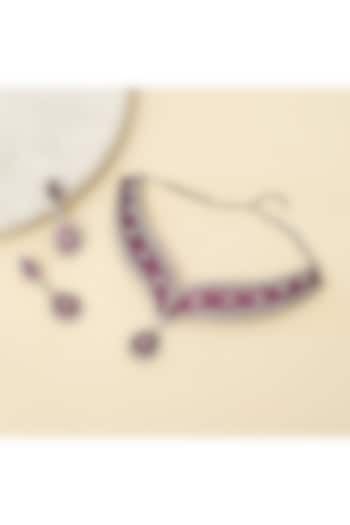 Silver Finish Zircon & Ruby Stone Necklace Set by Beryachi at Pernia's Pop Up Shop
