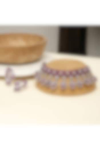 Silver Finish Zircon & Ruby Stone Necklace Set by Beryachi at Pernia's Pop Up Shop