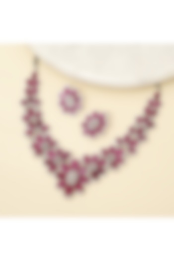 Silver Finish Zircon & Ruby Stone Necklace Set by Beryachi at Pernia's Pop Up Shop