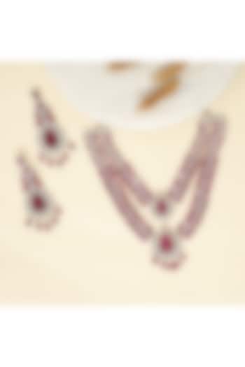 Silver Finish Zircon & Ruby Stone Necklace Set by Beryachi at Pernia's Pop Up Shop