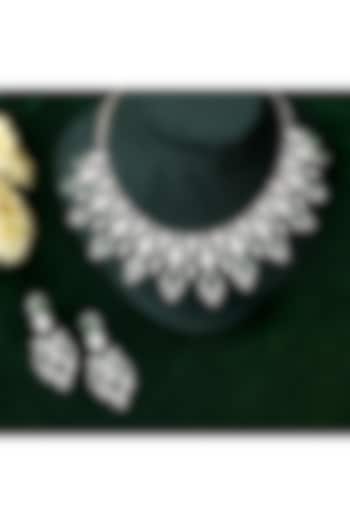 Silver Finish Zircon & Emerald Stone Necklace Set by Beryachi at Pernia's Pop Up Shop