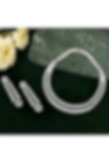 Silver Finish Zircon & Emerald Stone Necklace Set by Beryachi at Pernia's Pop Up Shop