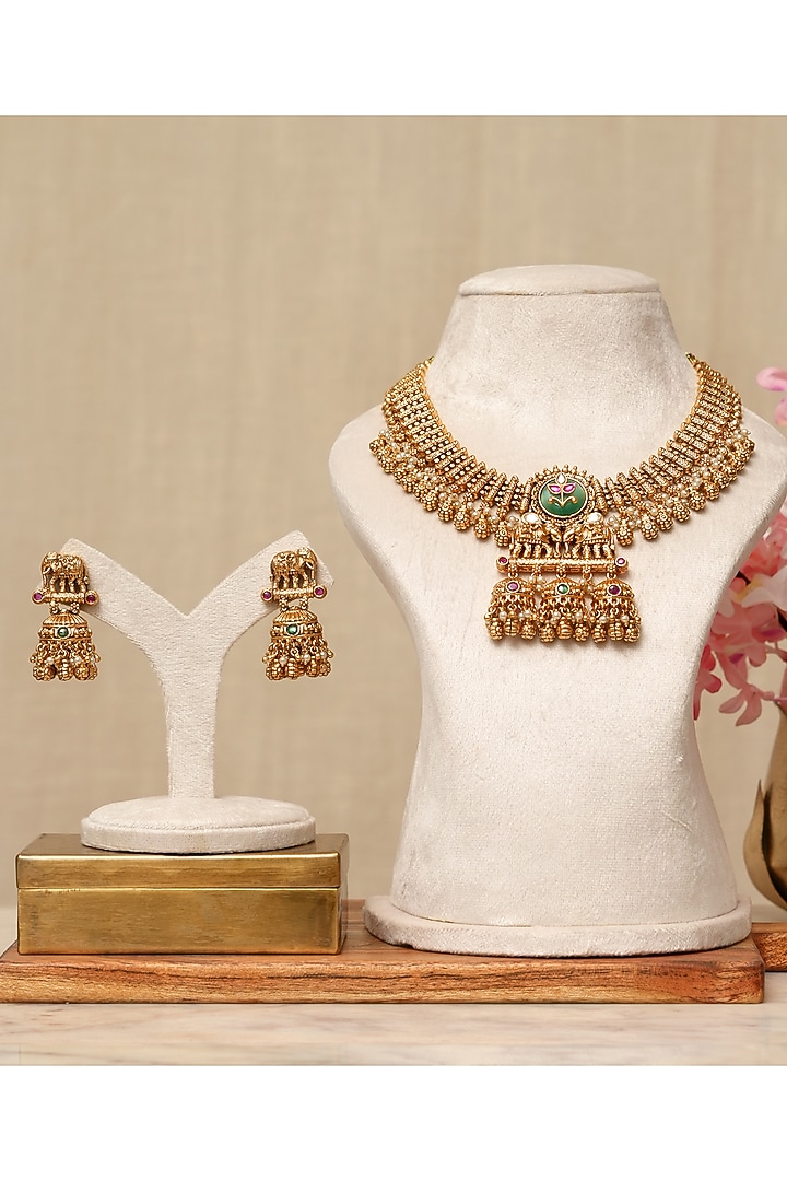 Gold Plated Kundan Polki & Multi-Colored Stone Necklace Set by Beryachi at Pernia's Pop Up Shop