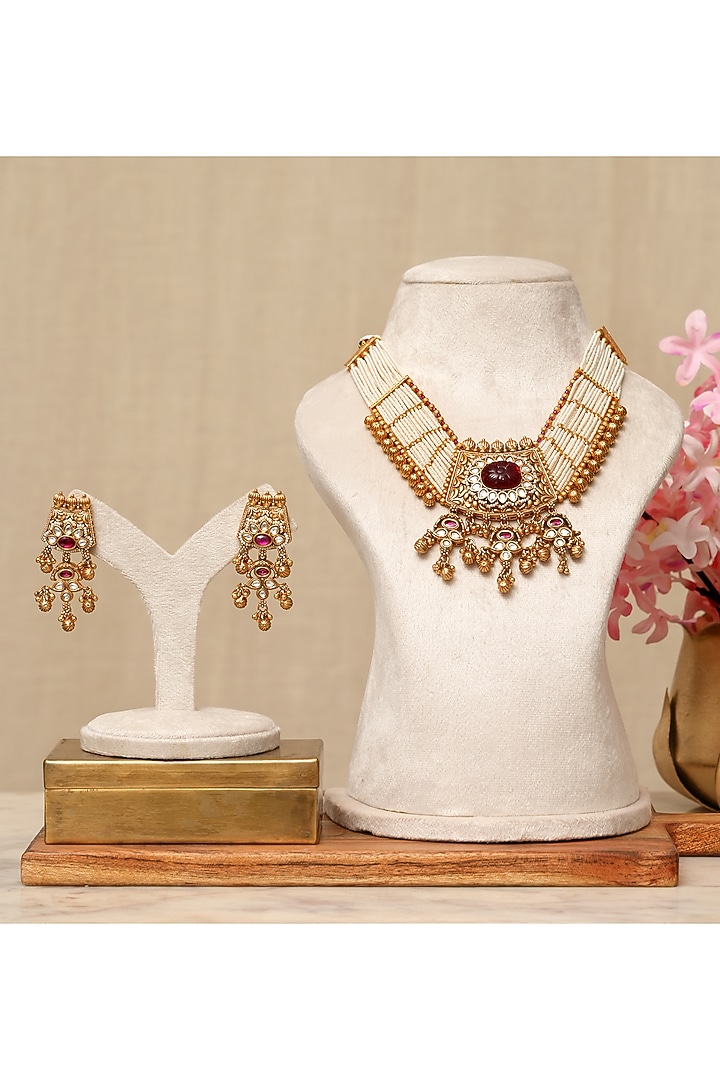 Gold Plated Kundan Polki & Multi-Colored Stone Necklace Set by Beryachi at Pernia's Pop Up Shop