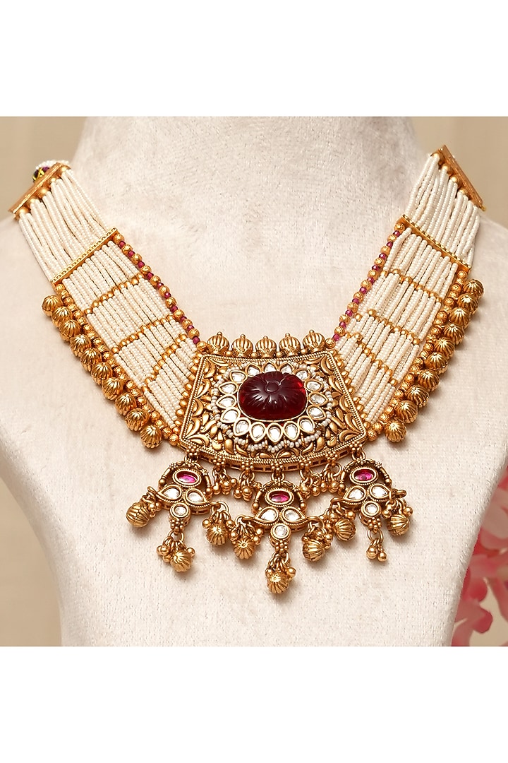 Gold Plated Kundan Polki & Multi-Colored Stone Necklace Set by Beryachi at Pernia's Pop Up Shop