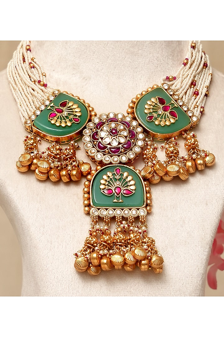 Gold Plated Kundan Polki & Multi-Colored Stone Necklace Set by Beryachi at Pernia's Pop Up Shop