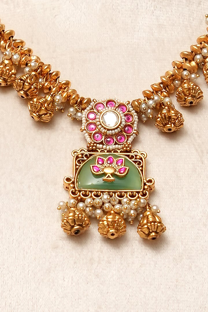 Gold Plated Kundan Polki & Multi-Colored Stone Necklace Set by Beryachi at Pernia's Pop Up Shop