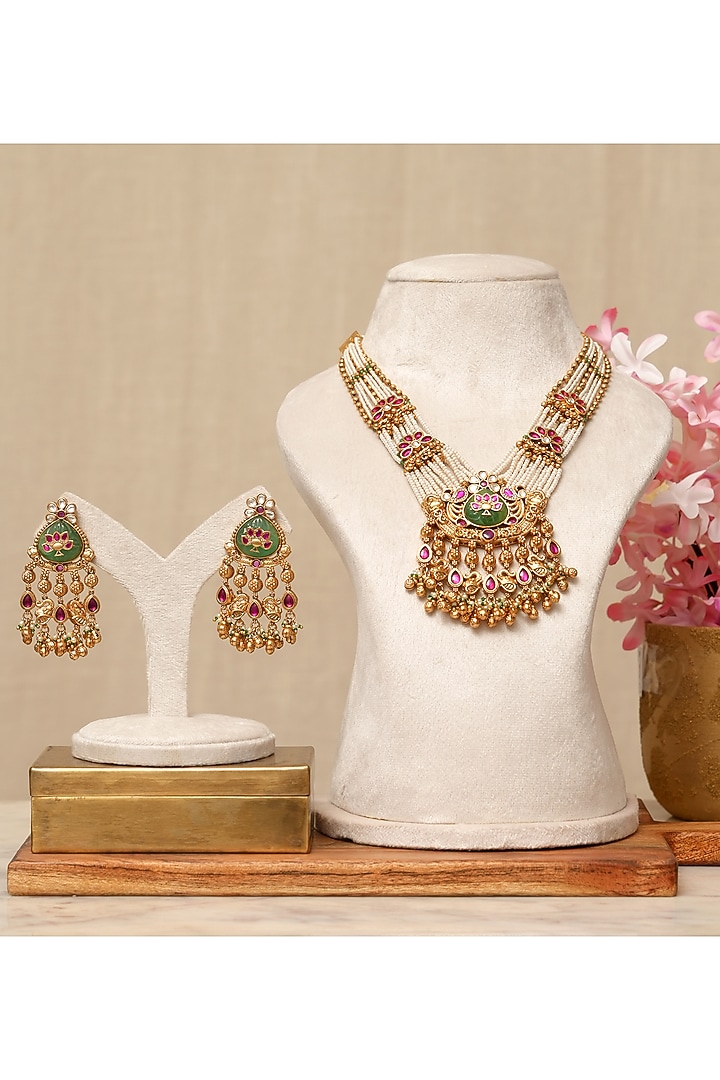 Gold Plated Kundan Polki & Multi-Colored Stone Necklace Set by Beryachi at Pernia's Pop Up Shop