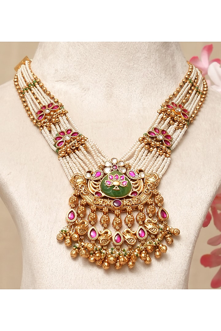 Gold Plated Kundan Polki & Multi-Colored Stone Necklace Set by Beryachi at Pernia's Pop Up Shop