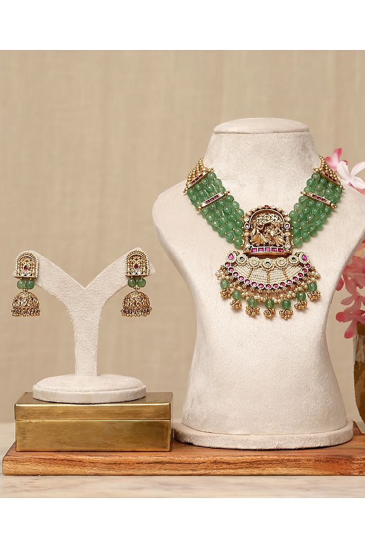 Gold Plated Kundan Polki & Multi-Colored Stone Necklace Set by Beryachi at Pernia's Pop Up Shop