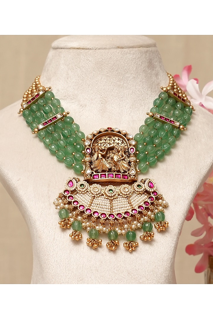 Gold Plated Kundan Polki & Multi-Colored Stone Necklace Set by Beryachi at Pernia's Pop Up Shop