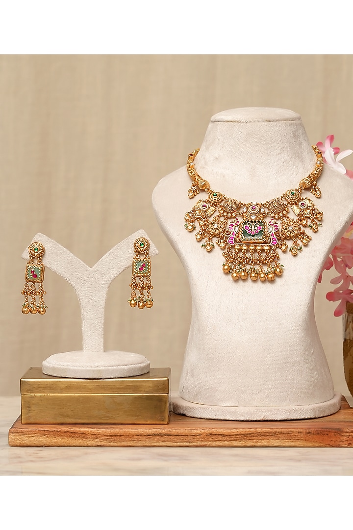 Gold Plated Kundan Polki & Multi-Colored Stone Necklace Set by Beryachi at Pernia's Pop Up Shop