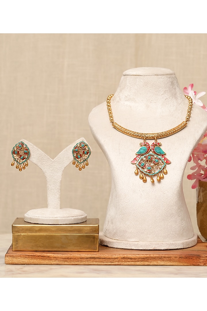 Gold Plated Kundan Polki & Multi-Colored Stone Necklace Set by Beryachi at Pernia's Pop Up Shop