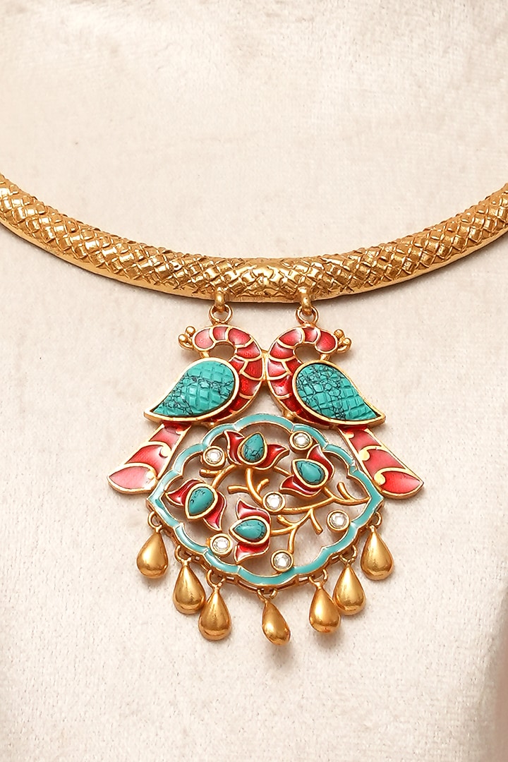 Gold Plated Kundan Polki & Multi-Colored Stone Necklace Set by Beryachi at Pernia's Pop Up Shop