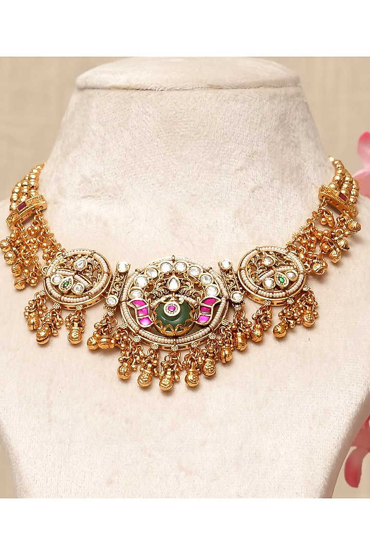 Gold Plated Kundan Polki & Multi-Colored Stone Necklace Set by Beryachi at Pernia's Pop Up Shop