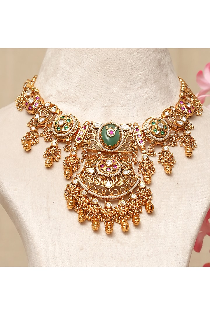 Gold Plated Kundan Polki & Multi-Colored Stone Necklace Set by Beryachi at Pernia's Pop Up Shop