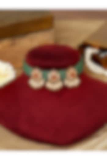 Gold Finish Pachi Kundan Polki & Green Pearl Choker Necklace Set by Beryachi at Pernia's Pop Up Shop