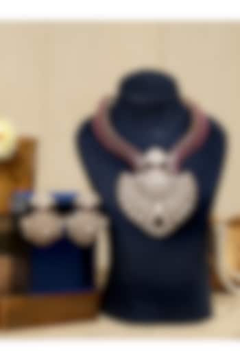 Gold Finish Kundan Polki & Ruby Stone Necklace Set by Beryachi at Pernia's Pop Up Shop