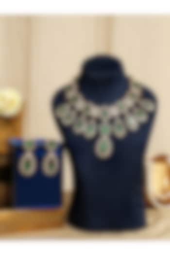 Gold Finish Kundan Polki & Emerald Stone Necklace Set by Beryachi at Pernia's Pop Up Shop
