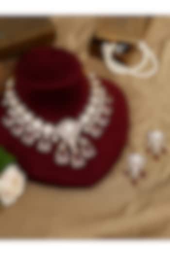 Gold Finish Kundan Polki & Ruby Stone Choker Necklace Set by Beryachi at Pernia's Pop Up Shop