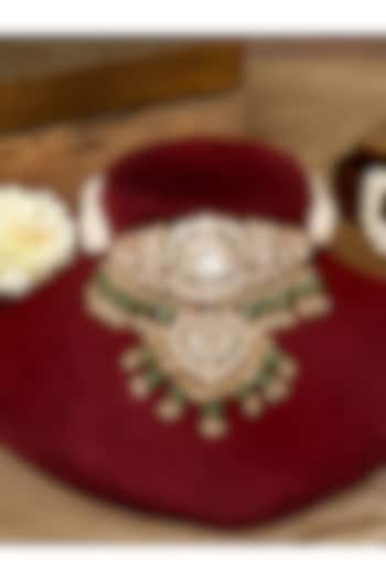 Gold Finish Kundan Polki Stone & Pearl Choker Necklace Set by Beryachi at Pernia's Pop Up Shop