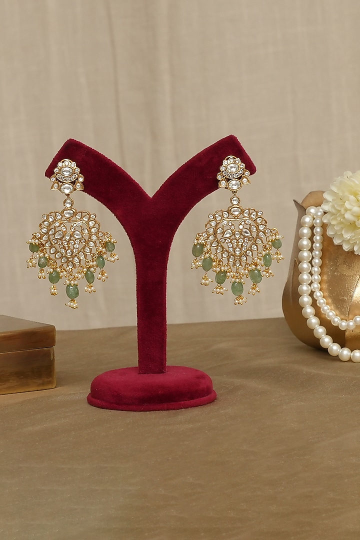 Gold Finish Kundan Polki Stone & Pearl Choker Necklace Set by Beryachi at Pernia's Pop Up Shop