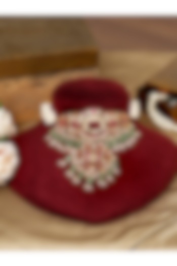 Gold Finish Kundan Polki & Ruby Stone Choker Necklace Set by Beryachi at Pernia's Pop Up Shop