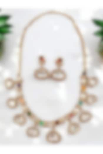 Gold Finish Multi-Colored Kundan Polki Necklace Set by Beryachi at Pernia's Pop Up Shop