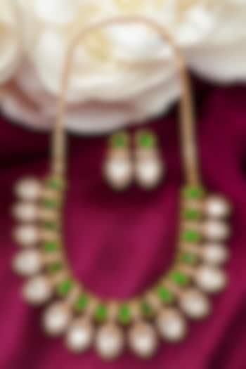 Gold Finish Green Kundan Polki Necklace Set by Beryachi at Pernia's Pop Up Shop