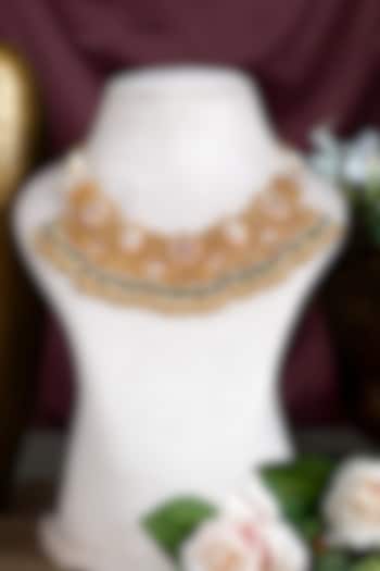 Gold Finish Kundan Polki & Red Stone Necklace Set by Beryachi at Pernia's Pop Up Shop