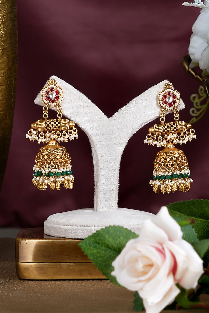 Gold Finish Kundan Polki & Red Stone Necklace Set by Beryachi at Pernia's Pop Up Shop