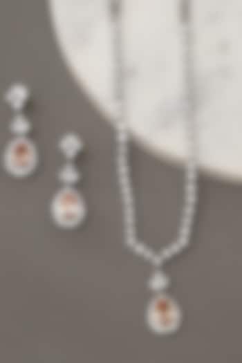 White Finish Zircon & Champagne Stone Necklace Set by Beryachi at Pernia's Pop Up Shop