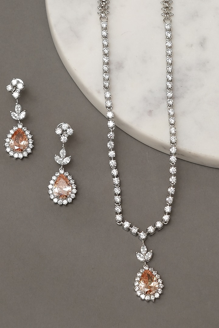 White Finish Zircon & Champagne Stone Necklace Set by Beryachi at Pernia's Pop Up Shop