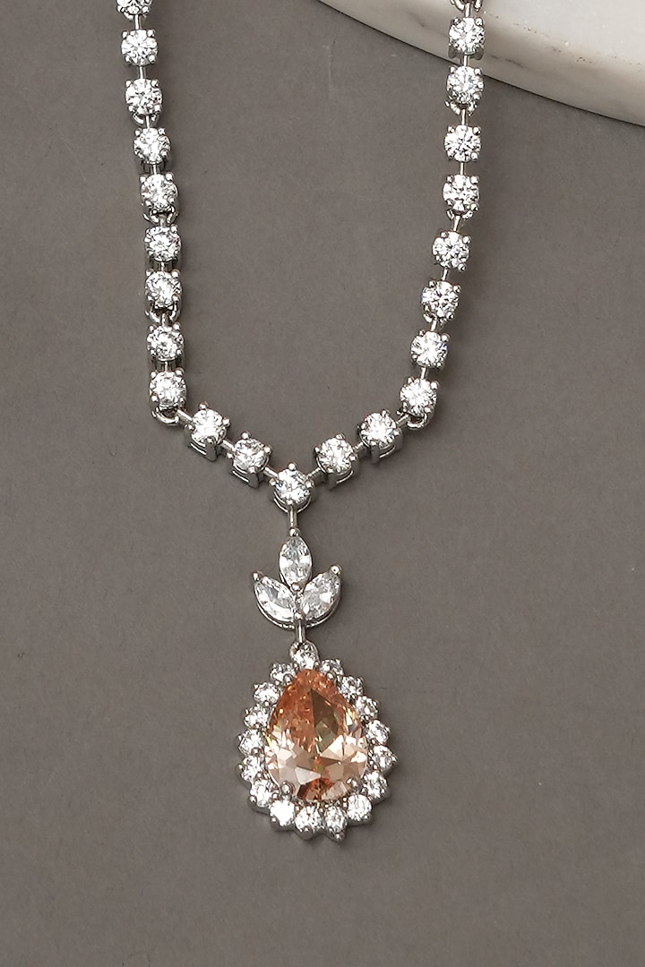 White Finish Zircon & Champagne Stone Necklace Set by Beryachi at Pernia's Pop Up Shop