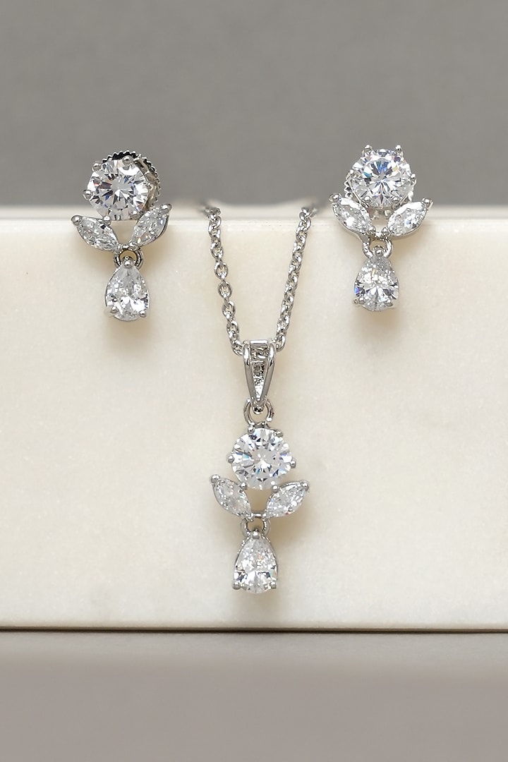 White Finish Zircon Pendant Necklace Set by Beryachi at Pernia's Pop Up Shop