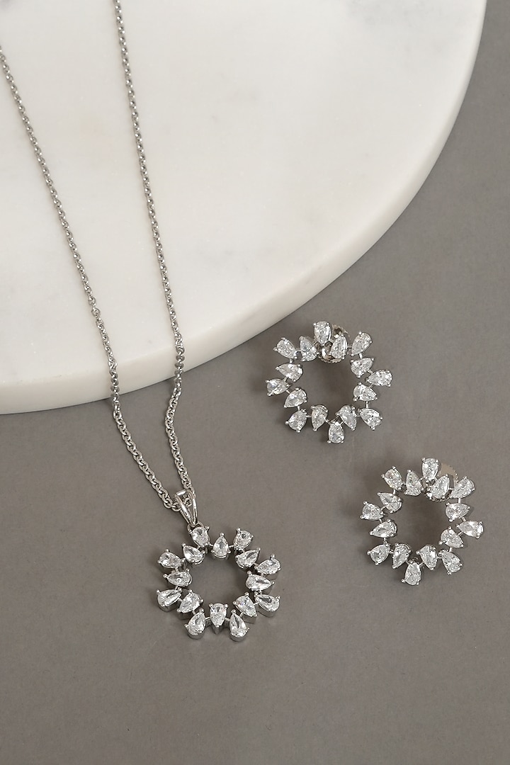 White Finish Zircon Pendant Necklace Set by Beryachi at Pernia's Pop Up Shop