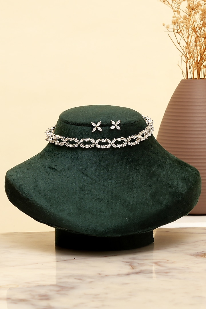 White Finish Zircon Choker Necklace Set by Beryachi at Pernia's Pop Up Shop