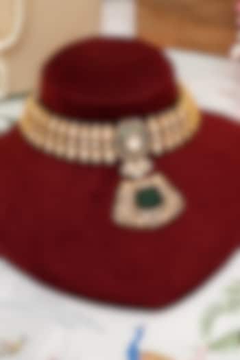 Gold Plated Kundan Polki & Emerald Stone Choker Necklace Set by Beryachi at Pernia's Pop Up Shop