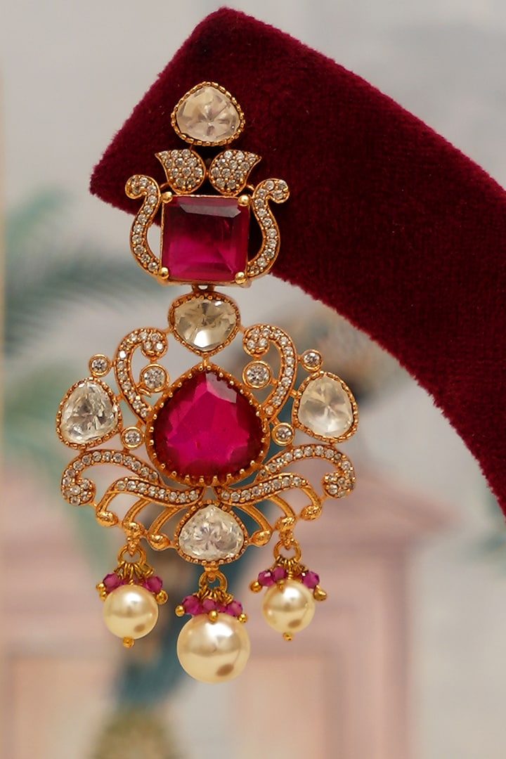 Gold Plated Kundan Polki & Red Stone Necklace Set by Beryachi at Pernia's Pop Up Shop