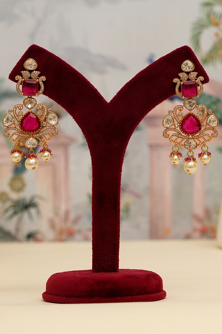 Gold Plated Kundan Polki & Red Stone Necklace Set by Beryachi at Pernia's Pop Up Shop