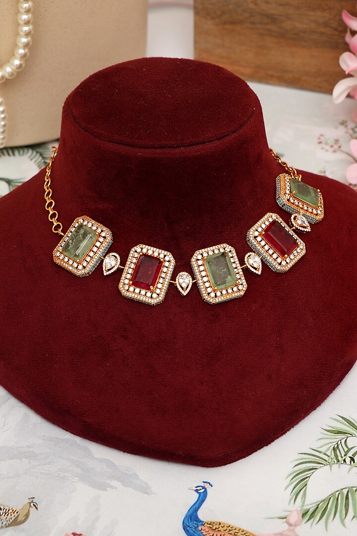 Gold Plated Kundan Polki & Multi-Colored Stone Necklace Set by Beryachi at Pernia's Pop Up Shop