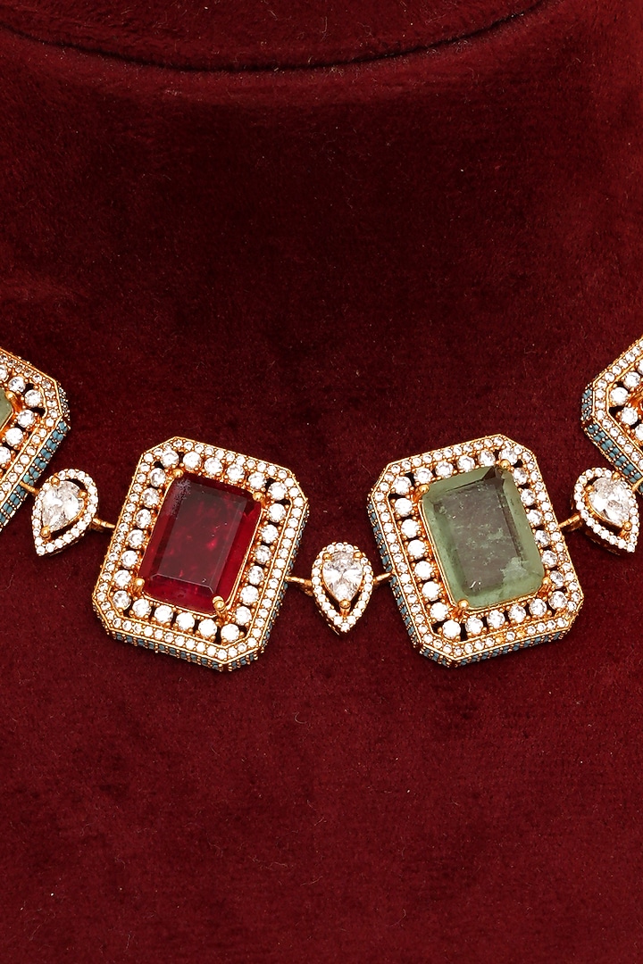 Gold Plated Kundan Polki & Multi-Colored Stone Necklace Set by Beryachi at Pernia's Pop Up Shop