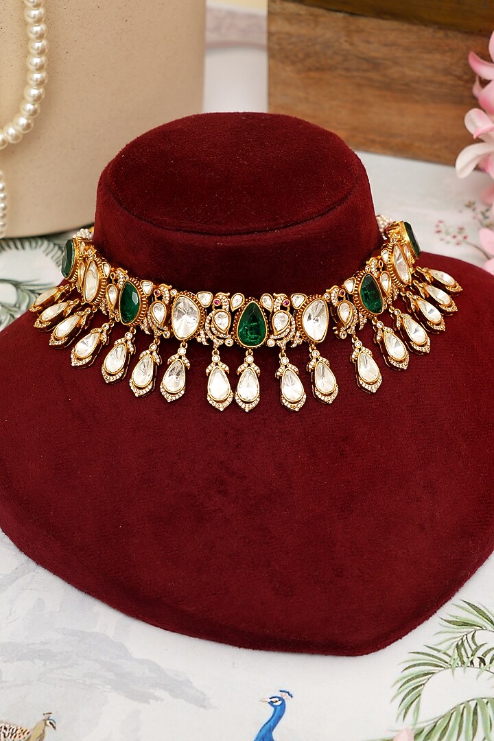 Gold Plated Kundan Polki Necklace Set by Beryachi at Pernia's Pop Up Shop