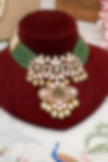 Gold Plated Kundan Polki & Green Stone Necklace Set by Beryachi at Pernia's Pop Up Shop