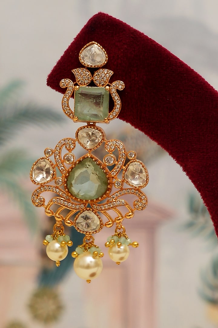 Gold Plated Kundan Polki & Green Stone Necklace Set by Beryachi at Pernia's Pop Up Shop