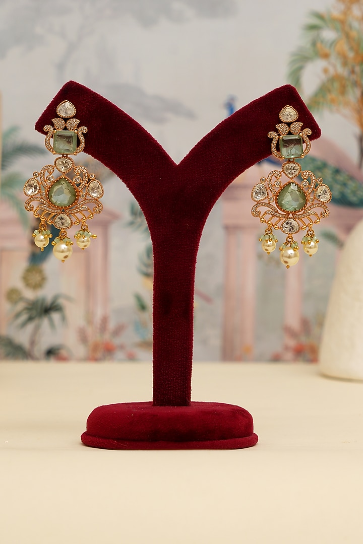 Gold Plated Kundan Polki & Green Stone Necklace Set by Beryachi at Pernia's Pop Up Shop