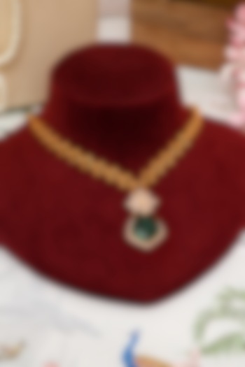 Gold Plated Emerald Green Stone Pendant Chain Necklace Set by Beryachi at Pernia's Pop Up Shop