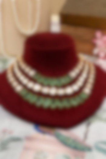 Gold Plated Kundan Polki & Mint Green Stone Layered Necklace Set by Beryachi at Pernia's Pop Up Shop