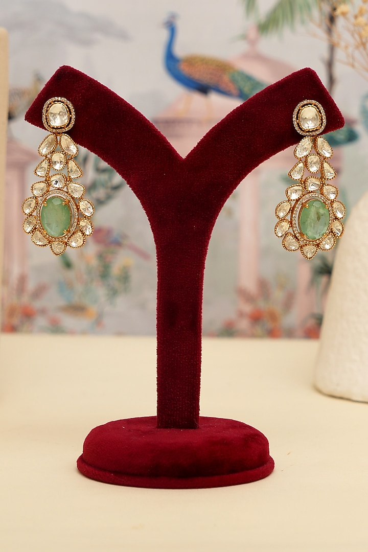 Gold Plated Kundan Polki & Mint Green Stone Layered Necklace Set by Beryachi at Pernia's Pop Up Shop